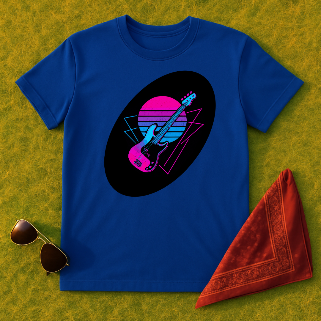 Neon Retro Bass Guitar T-Shirt