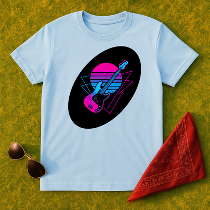 Neon Retro Bass Guitar T-Shirt