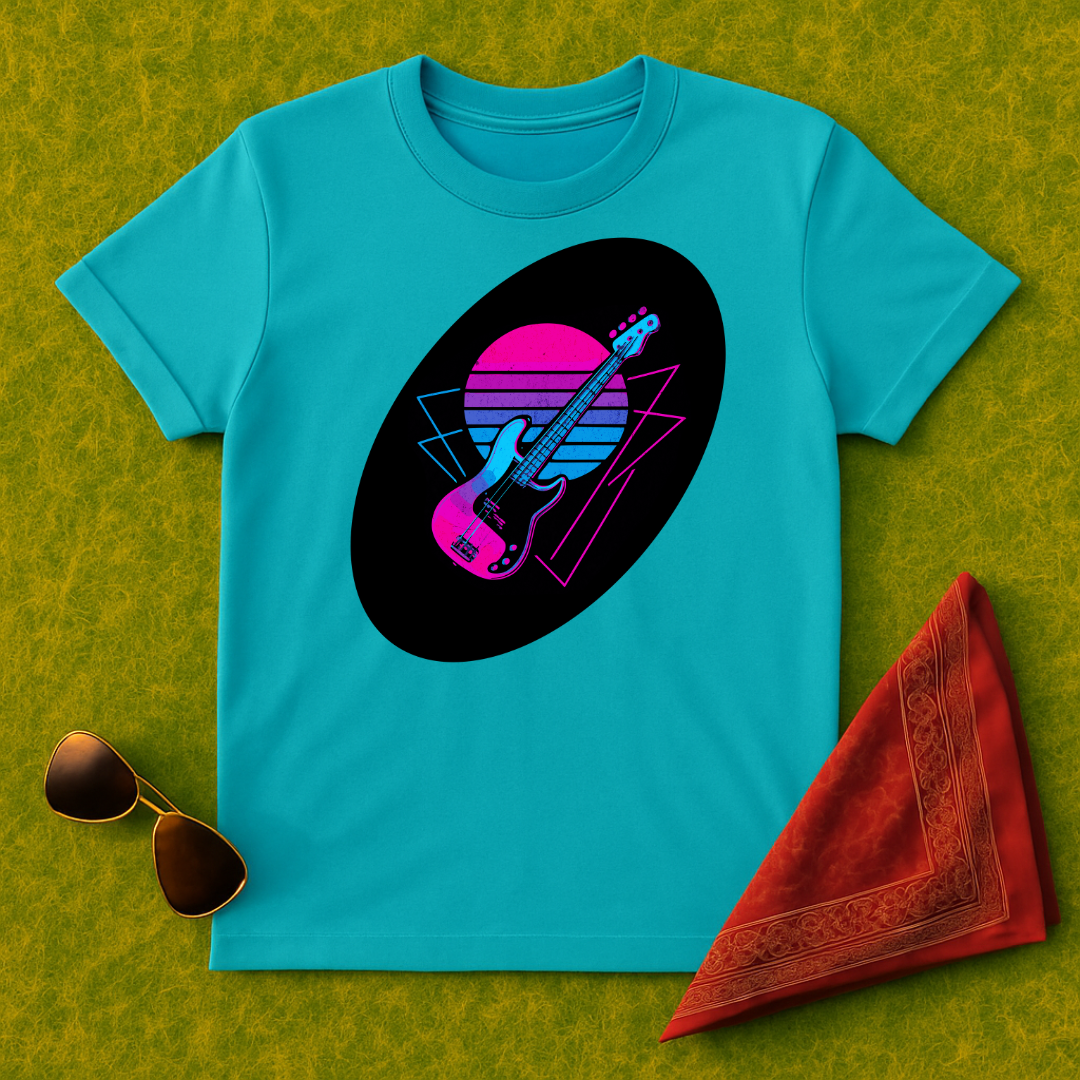 Neon Retro Bass Guitar T-Shirt