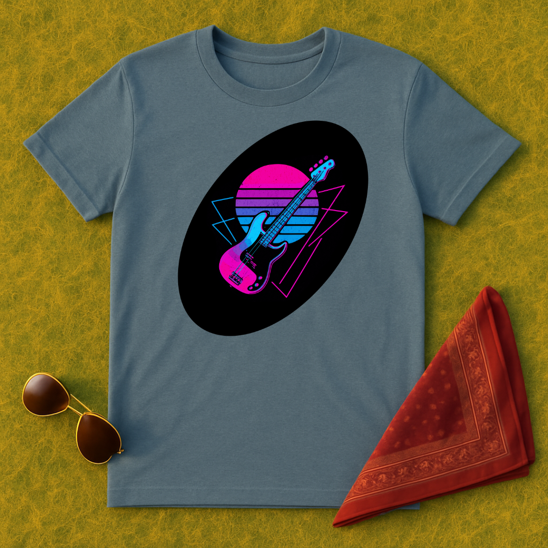Neon Retro Bass Guitar T-Shirt