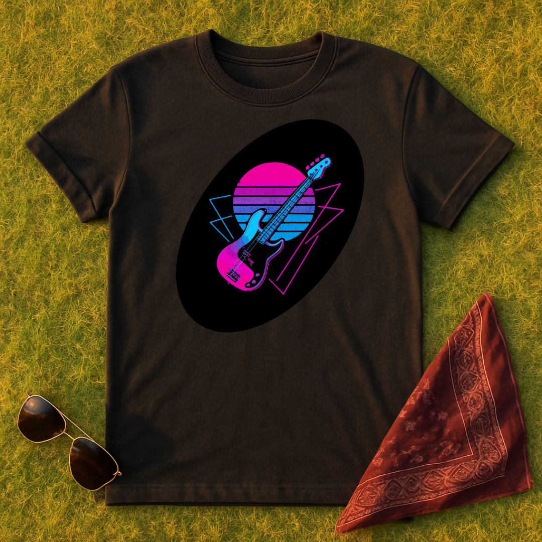 Neon Retro Bass Guitar T-Shirt